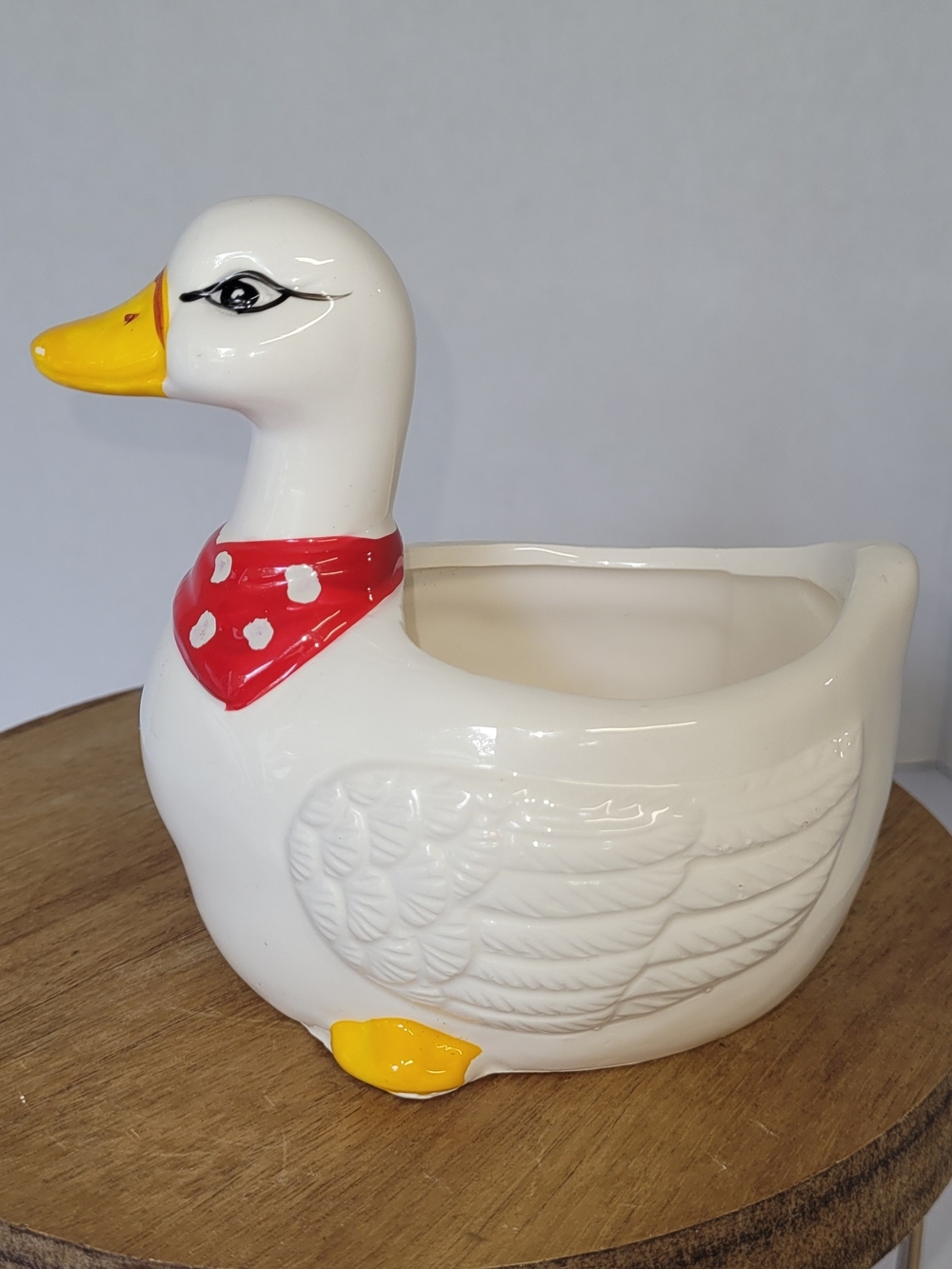 White Ceramic Vintage Duck Planter with Red Bandana